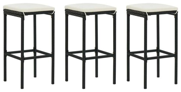 VidaXL - 3 db Bárszék - Fekete Polyrattan - Párnával