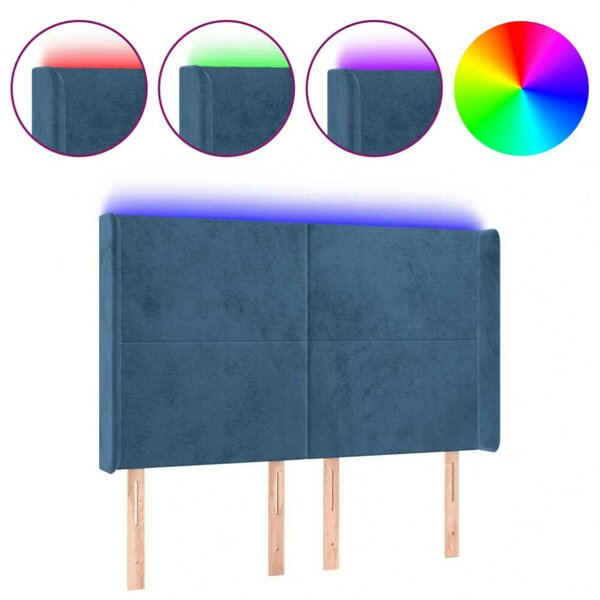 VidaXL LED-es Bársony Ágyfejtámla - Sötétkék - 147x16x118/128cm