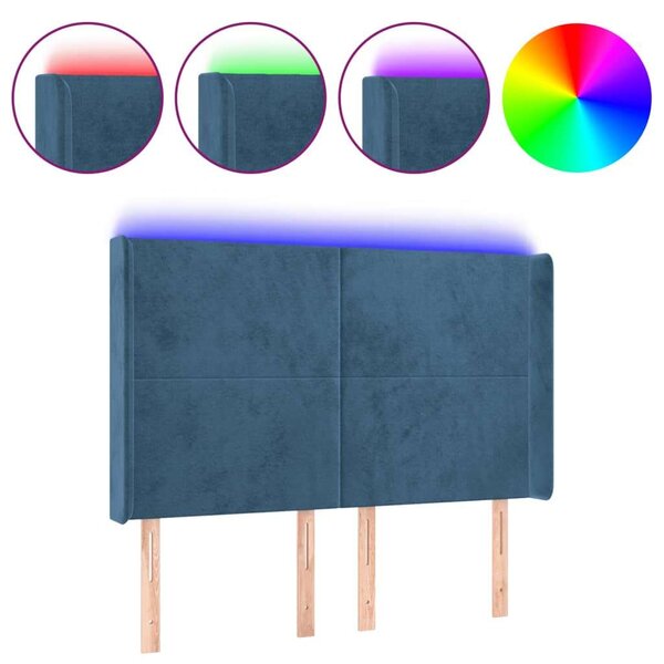 VidaXL LED-es Bársony Ágyfejtámla - Sötétkék - 147x16x118/128cm