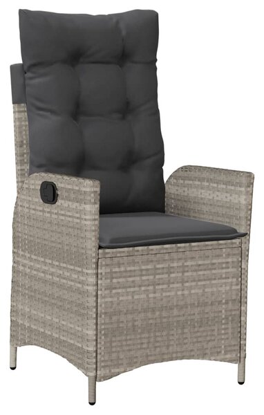 Világosszürke polyrattan dönthető kerti szék párnával