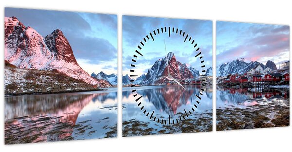 Kép - Napfelkelte Reine felett (órával) (90x30 cm)