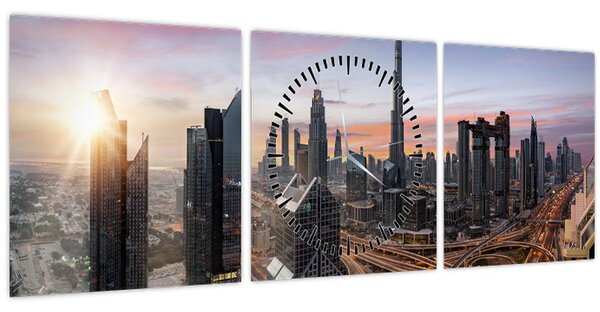 Kép - Dubai panorámája (órával) (90x30 cm)