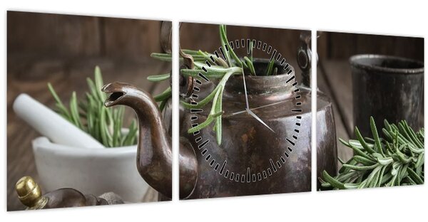Kép - Teáskanna rozmaringgal (órával) (90x30 cm)