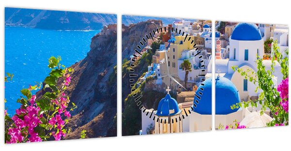 Kép - Santorini, Görögország (órával) (90x30 cm)
