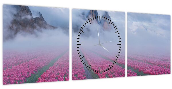 Kép - Tájkép tulipánmezőkkel (órával) (90x30 cm)
