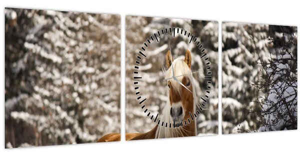 Kép - Ló a téli tájban (órával) (90x30 cm)
