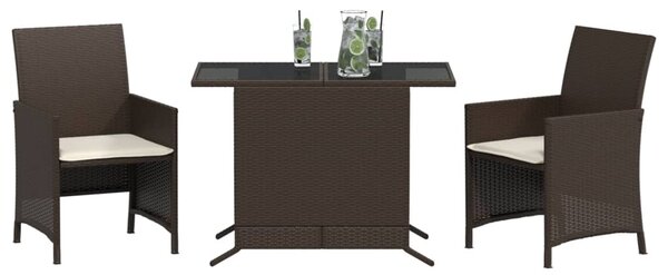 3 részes barna polyrattan bisztrógarnitúra párnákkal
