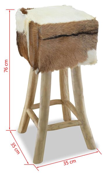 Teakfa Bárszék - Kecskebőr - 76cm