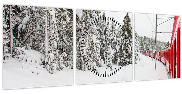 Kép - Vonat a havas tájban (órával) (90x30 cm)