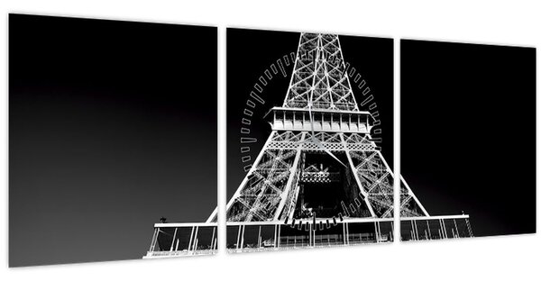 Kép - Eiffel-torony, fekete-fehér (órával) (90x30 cm)