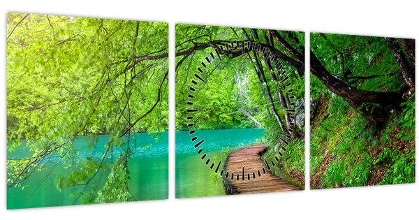 Kép - Plitvicei-tavak (órával) (90x30 cm)