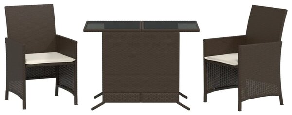 3 részes barna polyrattan bisztrógarnitúra párnákkal