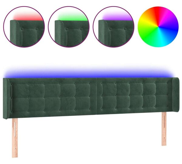 VidaXL sötétzöld bársony LED-es fejtámla 163 x 16 x 78/88 cm