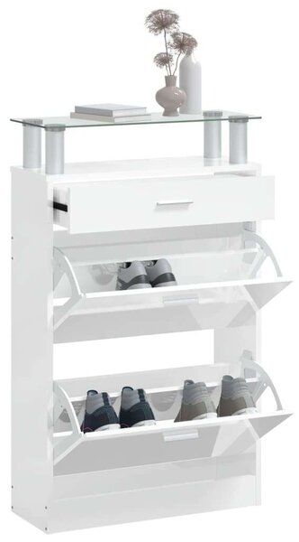 VidaXL magasfényű fehér szerelt fa cipőszekrény 63x24x104 cm