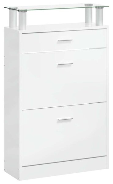 VidaXL magasfényű fehér szerelt fa cipőszekrény 63x24x104 cm