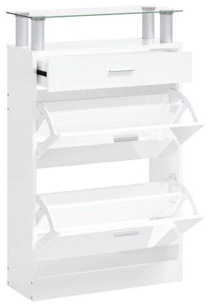 VidaXL magasfényű fehér szerelt fa cipőszekrény 63x24x104 cm