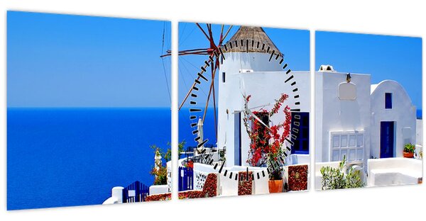 Kép - Kis ház Görögországban (órával) (90x30 cm)