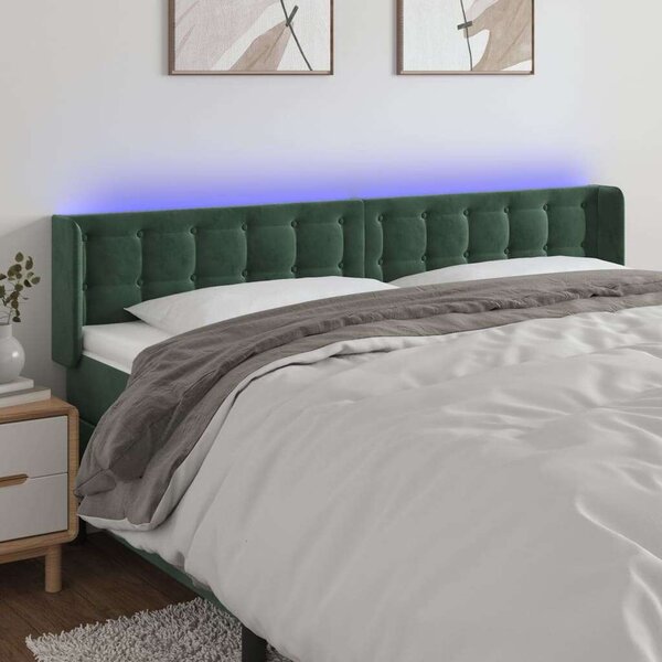 VidaXL sötétzöld bársony LED-es fejtámla 163 x 16 x 78/88 cm