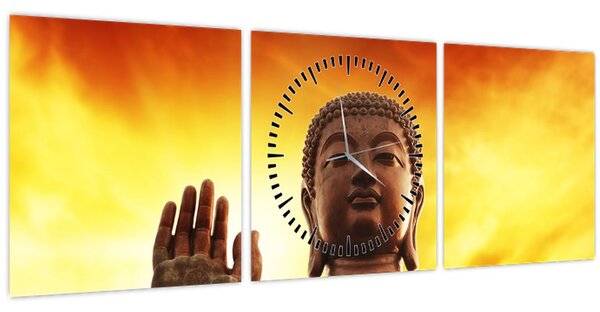 Kép - Buddha piros és sárga háttérrel (órával) (90x30 cm)