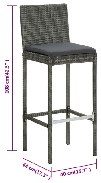 VidaXL Polyrattan Bárszék - Szürke - 6 db
