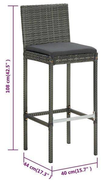 VidaXL Polyrattan Bárszék - Szürke - 6 db
