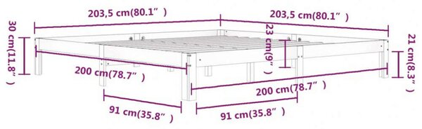 VidaXL fehér tömör fenyőfa ágykeret 200 x 200 cm
