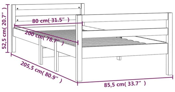 VidaXL tömör fenyőfa ágykeret 80 x 200 cm