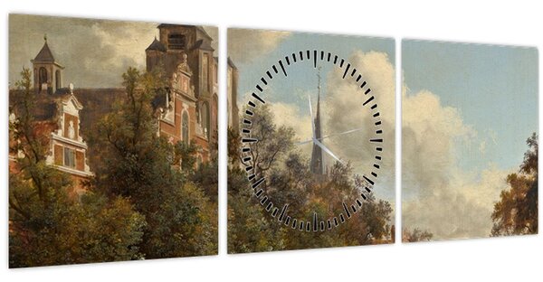 Kép - Jan van der Heyden, View Down a Dutch Canal, reprodukciók (órával) (90x30 cm)