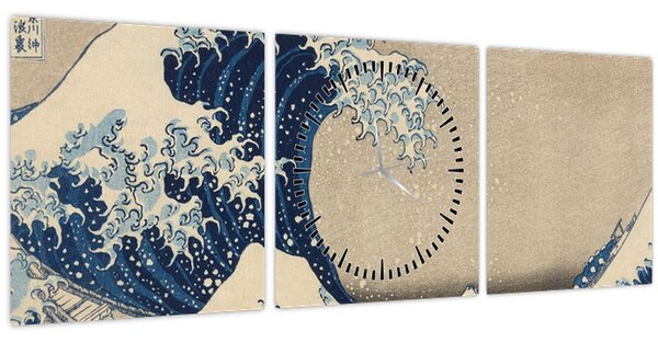 Kép - Katsushika Hokusai, Under the Wave off Kanagawa, reprodukciók (órával) (90x30 cm)