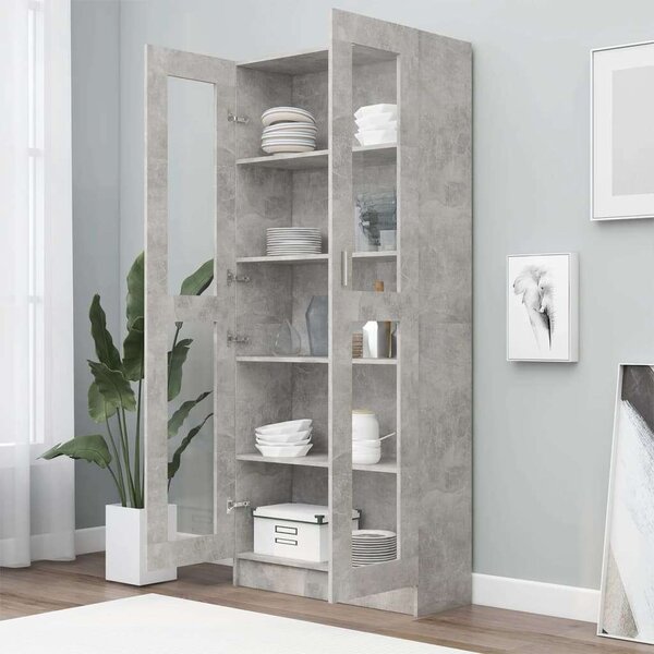 VidaXL betonszürke forgácslap vitrinszekrény 82,5 x 30,5 x 185,5 cm