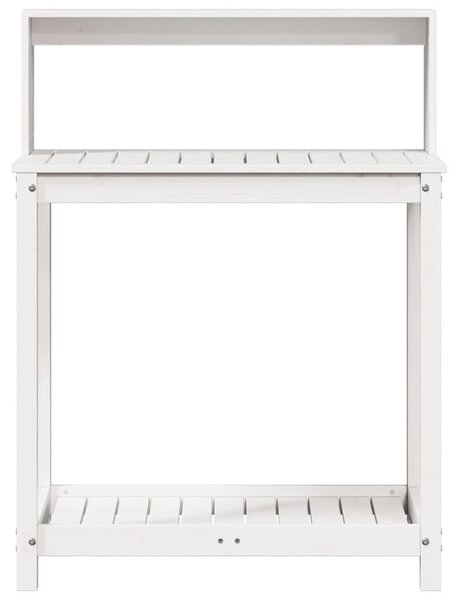 Fehér tömör fenyőfa ültetőasztal polccal 82,5 x 50 x 109,5 cm