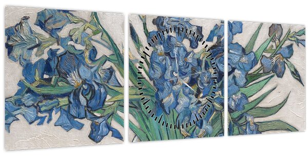 Kép - Vincent van Gogh, Irises, reprodukciók (órával) (90x30 cm)
