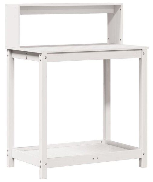 Fehér tömör fenyőfa ültetőasztal polccal 82,5 x 50 x 109,5 cm