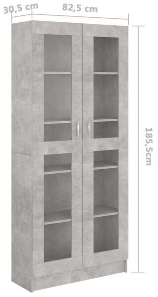 VidaXL betonszürke forgácslap vitrinszekrény 82,5 x 30,5 x 185,5 cm