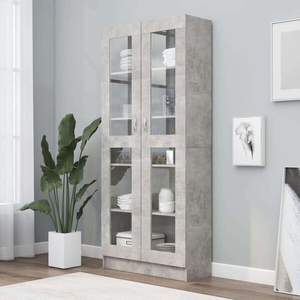 VidaXL betonszürke forgácslap vitrinszekrény 82,5 x 30,5 x 185,5 cm
