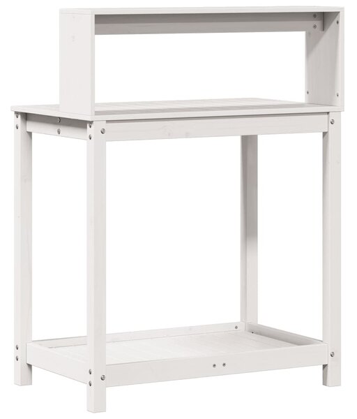 Fehér tömör fenyőfa ültetőasztal polccal 82,5 x 50 x 109,5 cm