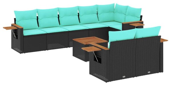 9 részes fekete polyrattan kerti ülőgarnitúra párnával
