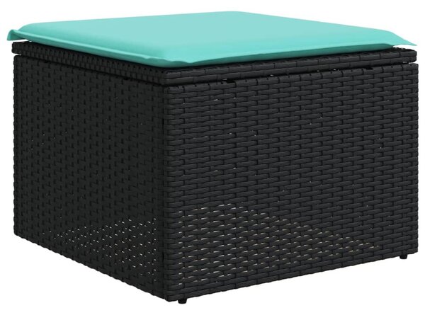 9 db fekete polyrattan kerti kanapégarnitúra párnákkal