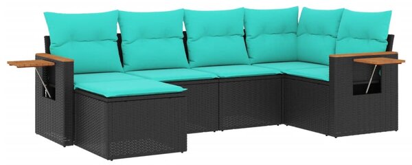 6 részes fekete polyrattan kerti ülőgarnitúra párnával