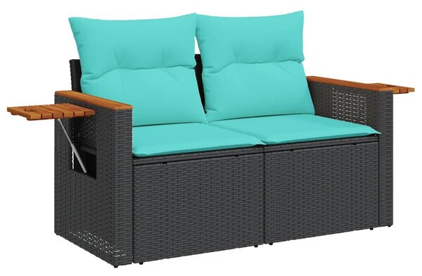 9 részes fekete polyrattan kerti ülőgarnitúra párnával