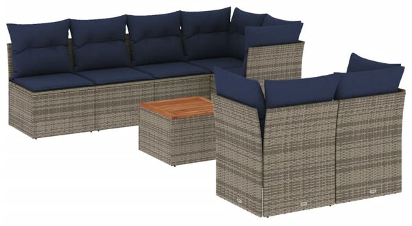 8 részes szürke polyrattan kerti ülőgarnitúra párnával