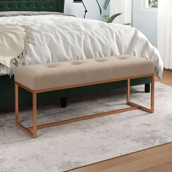 Elegáns Bársony Pad - Bézs - Rózsaarany Lábak - 110x36x45 cm