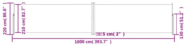 Antracitszürke behúzható oldalsó napellenző 220 x 1000 cm