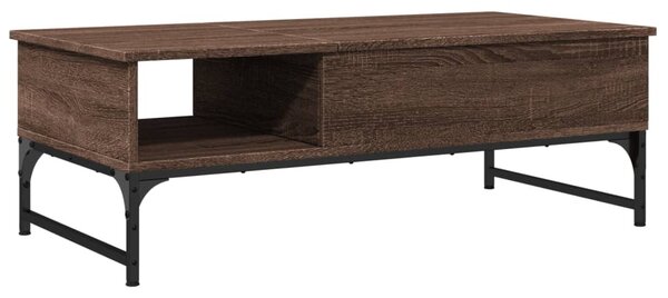 Barna tölgy színű szerelt fa és fém dohányzóasztal 100x50x35 cm