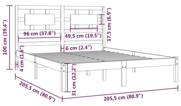 VidaXL Fekete Fenyőfa Ágykeret - 200x200 cm