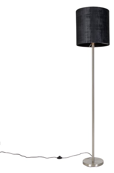 Modern állólámpa acél fekete szövet árnyalat 40 cm - Simplo