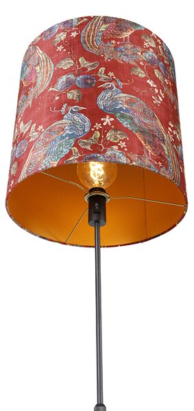 Állólámpa fekete lámpabúrával, páva mintával, piros, 40 cm - Parte