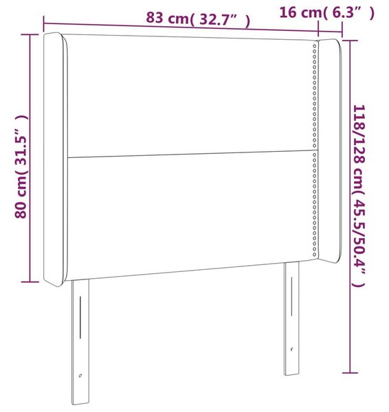 Bársony LED Fejtámla - Fekete - 83x16x118/128cm