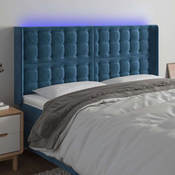 VidaXL LED-es Bársony Ágyfejtámla - Sötétkék - 163x128cm