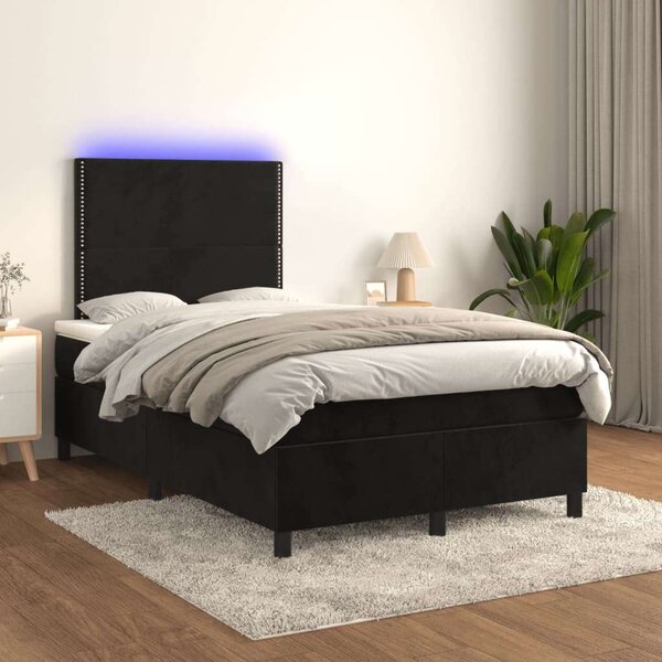 VidaXL fekete bársony rugós és LED-es ágy matraccal 120x200 cm